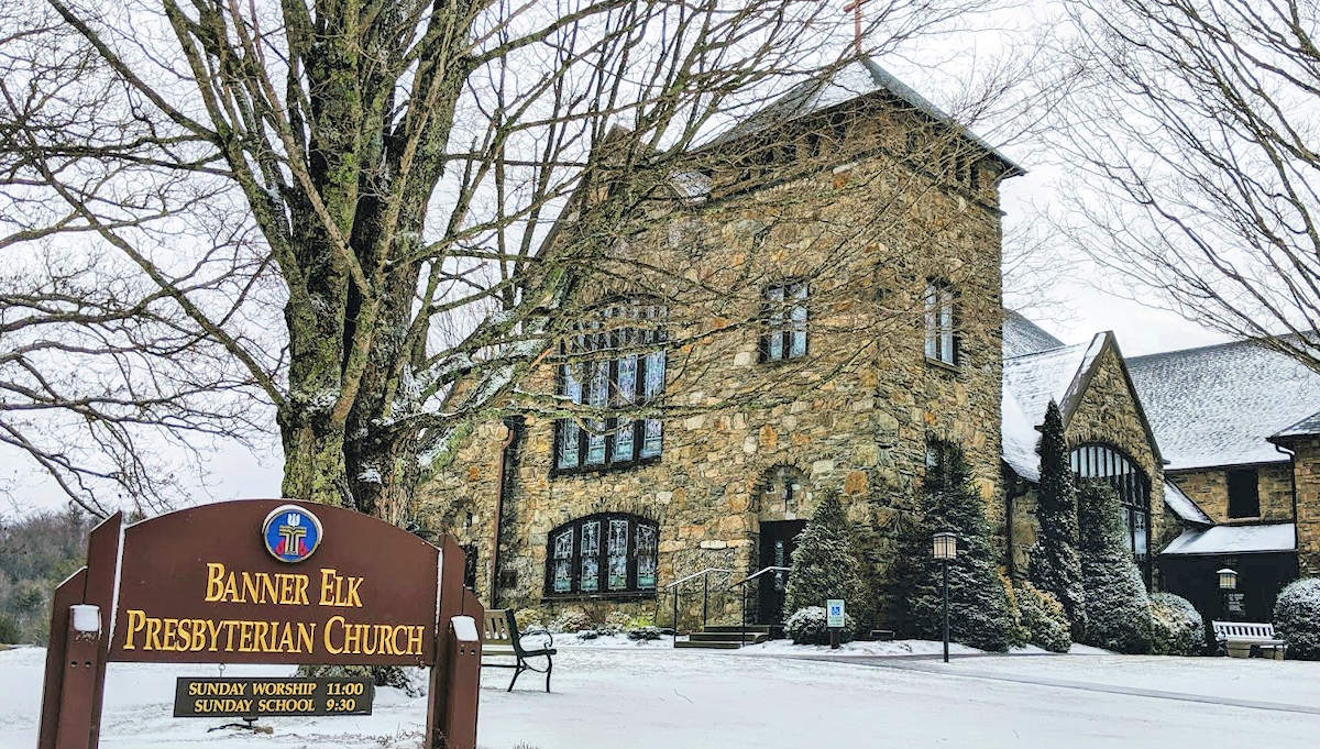 Banner Elk Presbyterian Church in snow